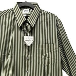 John Henry Dress Shirt Athletic Fit‎ Mens 16.5 32/33 Green Striped Vintage 70's